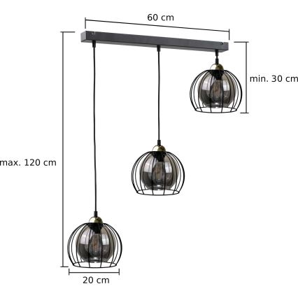 Lampadario a sospensione con filo SOLO BLACK 3xE27/60W/230V nero/oro