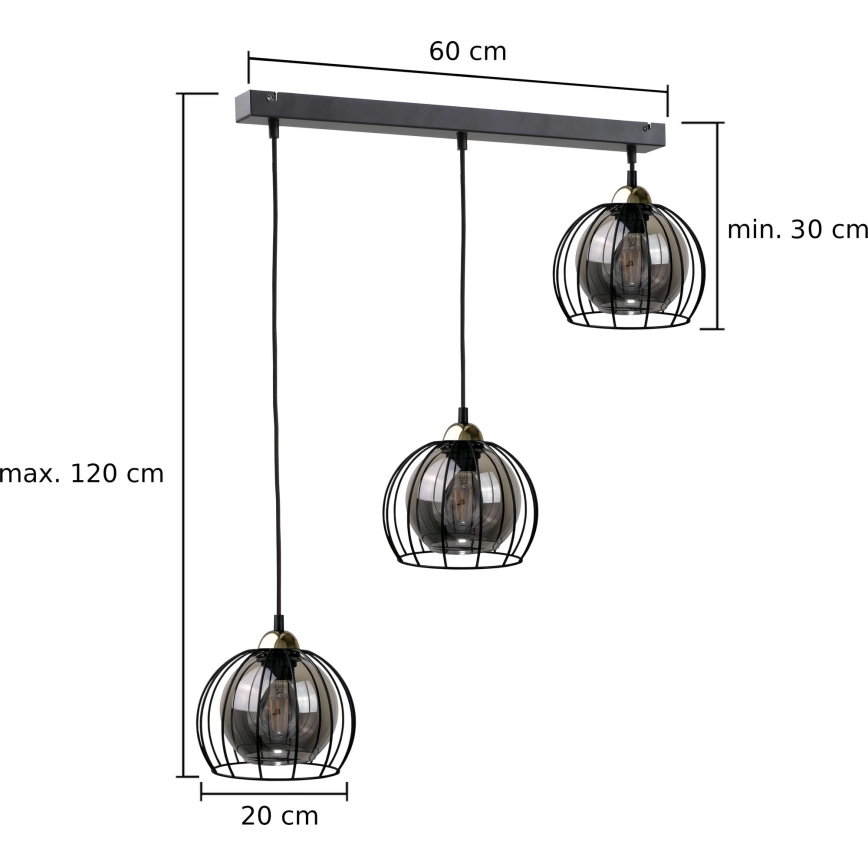 Lampadario a sospensione con filo SOLO BLACK 3xE27/60W/230V nero/oro