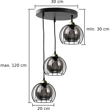 Lampadario a sospensione con filo SOLO BLACK 3xE27/60W/230V nero/oro