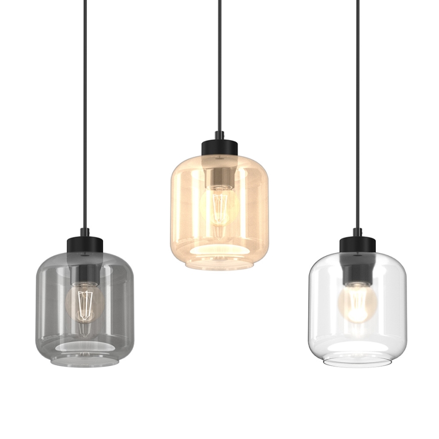 Lampadario a sospensione con filo SOMBRA 3xE27/60W/230V grigio/beige/limpido