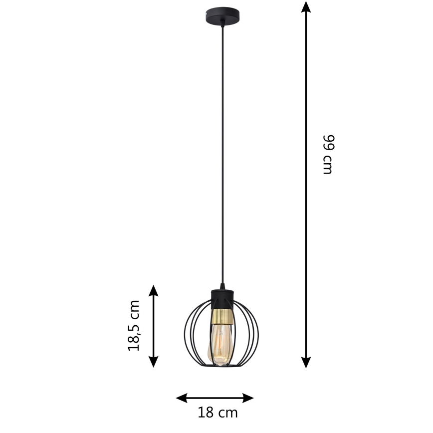 Lampadario a sospensione con filo STARLIGHT 1xE27/15W/230V nero/oro
