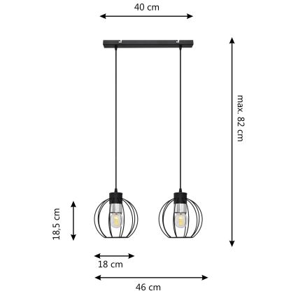 Lampadario a sospensione con filo STARLIGHT 2xE27/15W/230V nero/argento