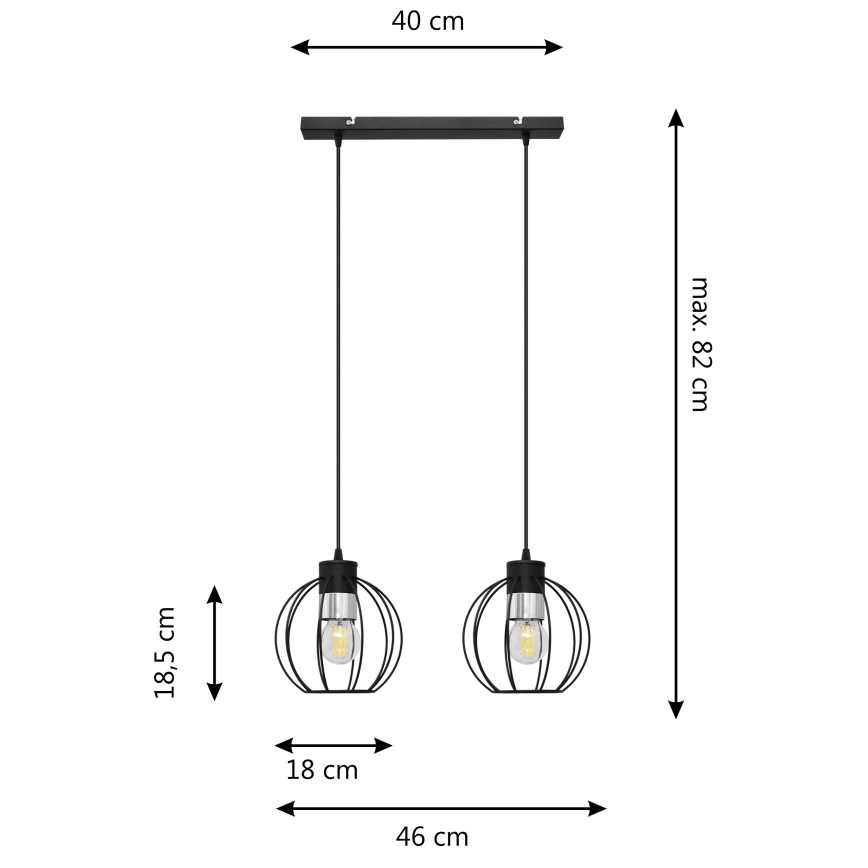 Lampadario a sospensione con filo STARLIGHT 2xE27/15W/230V nero/argento