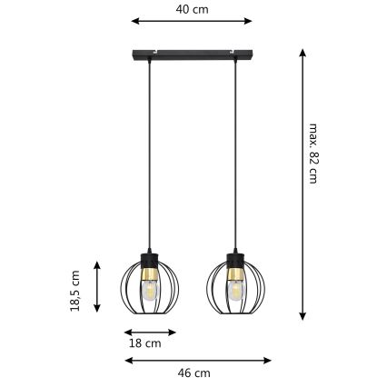 Lampadario a sospensione con filo STARLIGHT 2xE27/15W/230V nero/oro