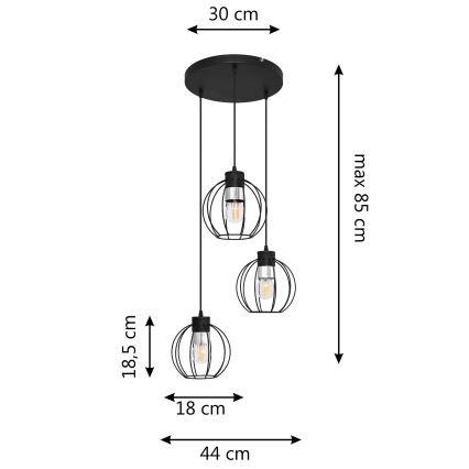 Lampadario a sospensione con filo STARLIGHT 3xE27/15W/230V nero/argento