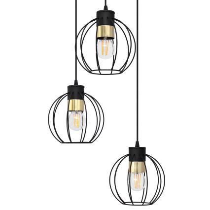 Lampadario a sospensione con filo STARLIGHT 3xE27/15W/230V nero/oro