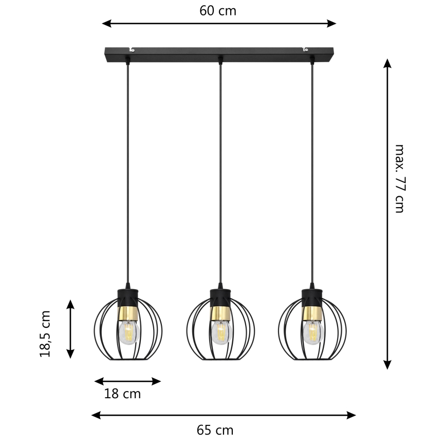Lampadario a sospensione con filo STARLIGHT 3xE27/15W/230V nero/oro