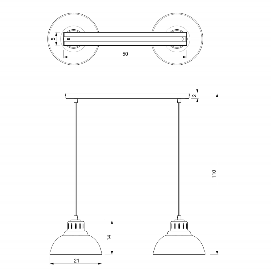 Lampadario a sospensione con filo SVEN 2xE27/15W/230V nero