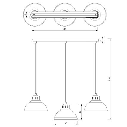 Lampadario a sospensione con filo SVEN 3xE27/15W/230V ottone