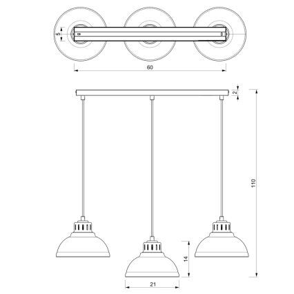 Lampadario a sospensione con filo SVEN 3xE27/15W/230V rosso