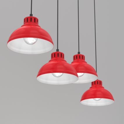 Lampadario a sospensione con filo SVEN 4xE27/15W/230V rosso