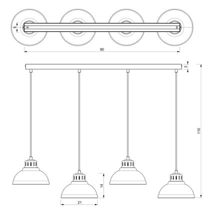 Lampadario a sospensione con filo SVEN 4xE27/15W/230V rosso