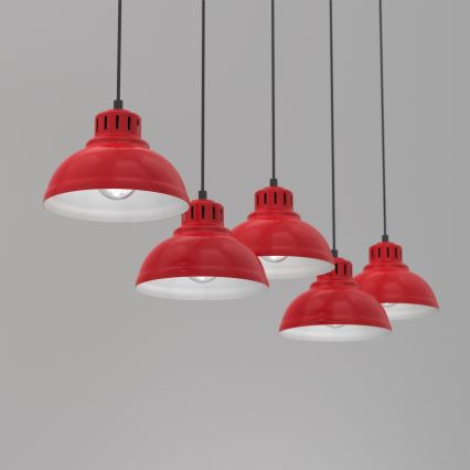 Lampadario a sospensione con filo SVEN 5xE27/15W/230V rosso