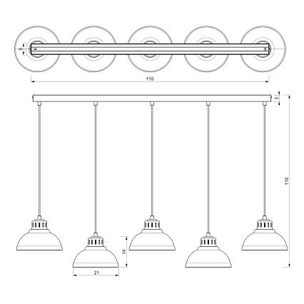 Lampadario a sospensione con filo SVEN 5xE27/15W/230V rosso