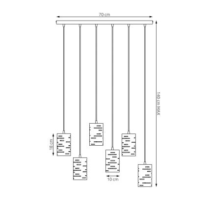 Lampadario a sospensione con filo TANK 6xE27/15W/230V nero