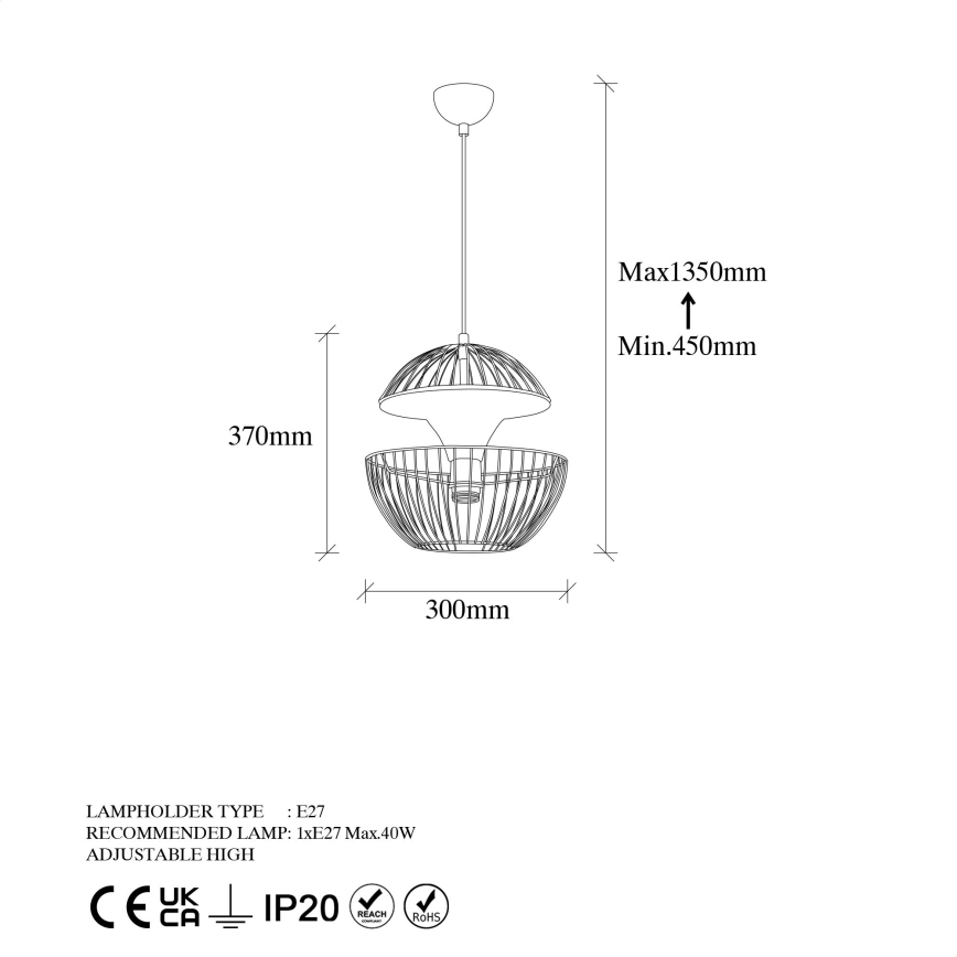Lampadario a sospensione con filo TELMANDER 1xE27/40W/230V oro
