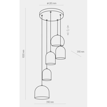 Lampadario a sospensione con filo TEMPRE 5xE27/15W/230V bianco/grigio/nero