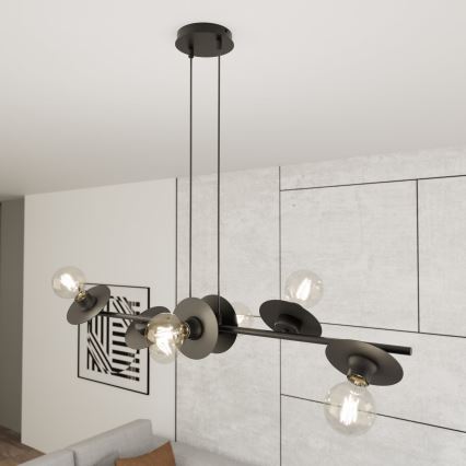Lampadario a sospensione con filo TOKEN 6xE27/15W/230V nero