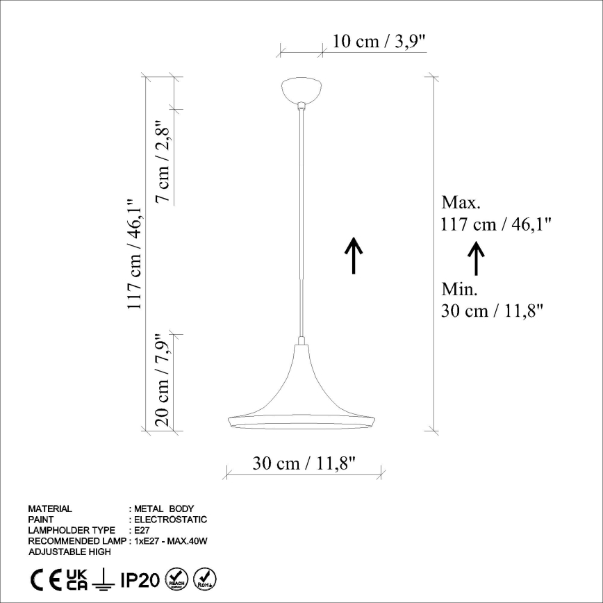 Lampadario a sospensione con filo TOM 1xE27/40W/230V arancione