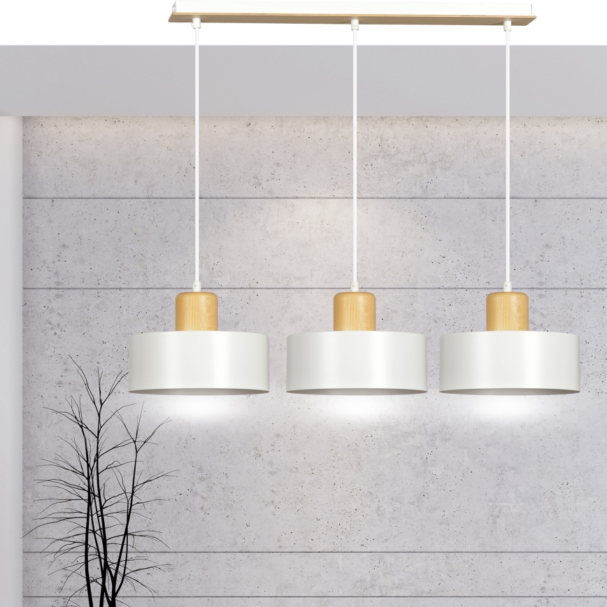 Lampadario a sospensione con filo TORIN 3xE27/15W/230V bianco