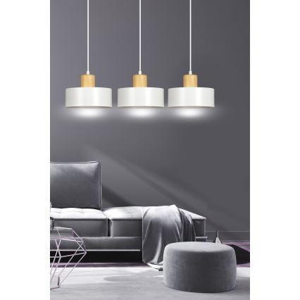 Lampadario a sospensione con filo TORIN 3xE27/15W/230V bianco