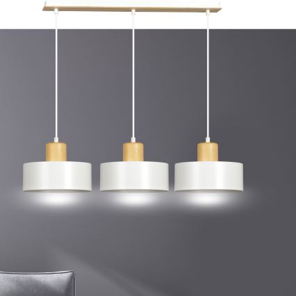 Lampadario a sospensione con filo TORIN 3xE27/15W/230V bianco