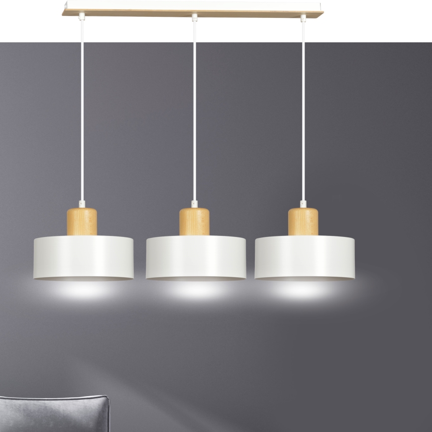 Lampadario a sospensione con filo TORIN 3xE27/15W/230V bianco