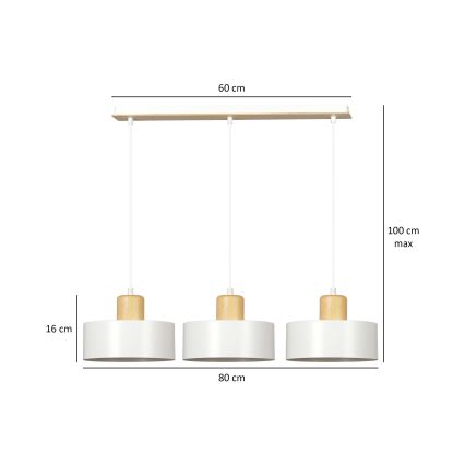 Lampadario a sospensione con filo TORIN 3xE27/15W/230V bianco