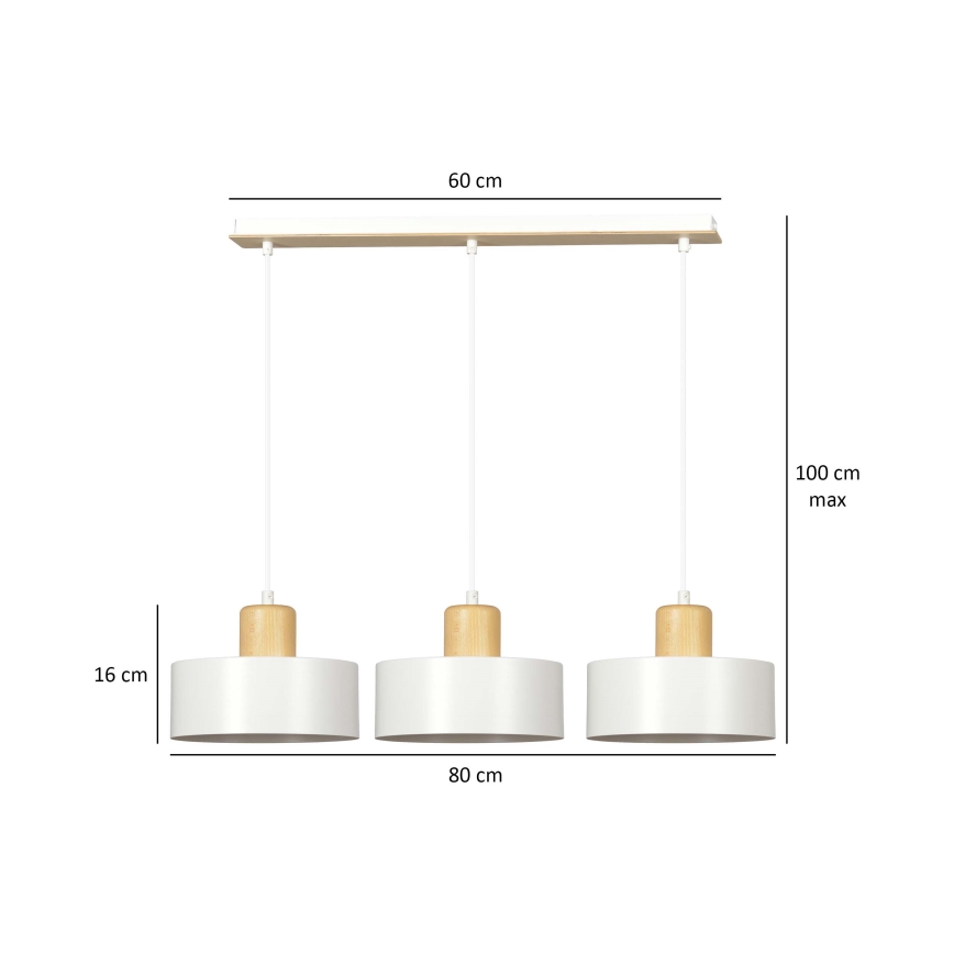 Lampadario a sospensione con filo TORIN 3xE27/15W/230V bianco