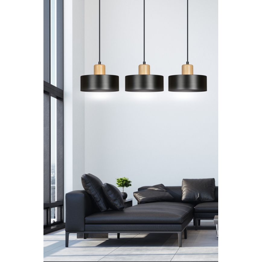 Lampadario a sospensione con filo TORIN 3xE27/15W/230V nero