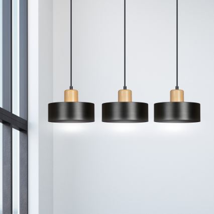 Lampadario a sospensione con filo TORIN 3xE27/15W/230V nero