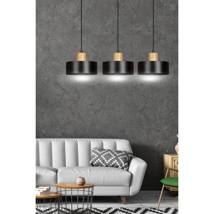 Lampadario a sospensione con filo TORIN 3xE27/15W/230V nero