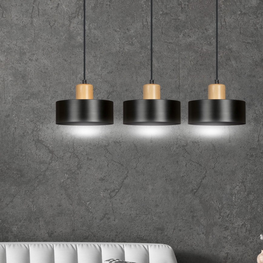 Lampadario a sospensione con filo TORIN 3xE27/15W/230V nero