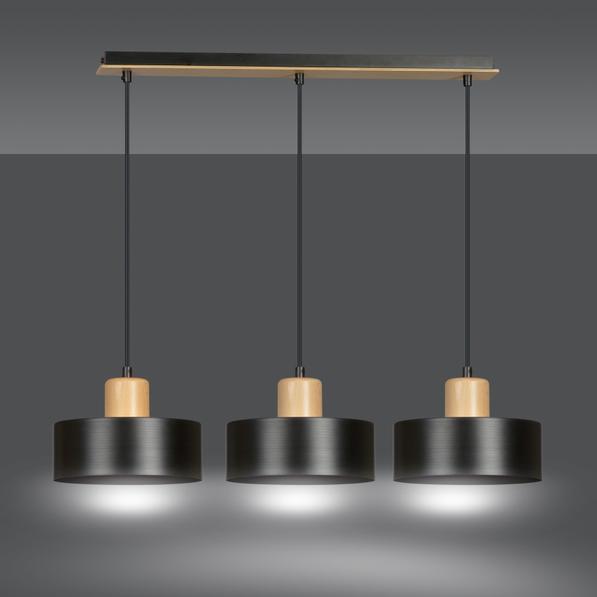 Lampadario a sospensione con filo TORIN 3xE27/15W/230V nero