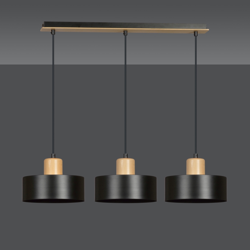 Lampadario a sospensione con filo TORIN 3xE27/15W/230V nero