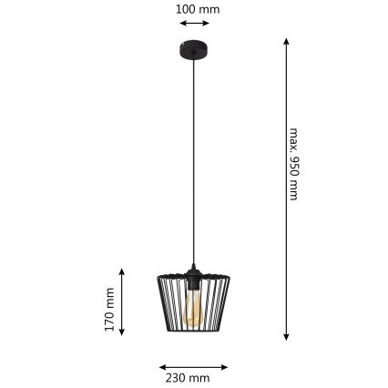 Lampadario a sospensione con filo TORRI 1xE27/15W/230V diametro 23 cm nero