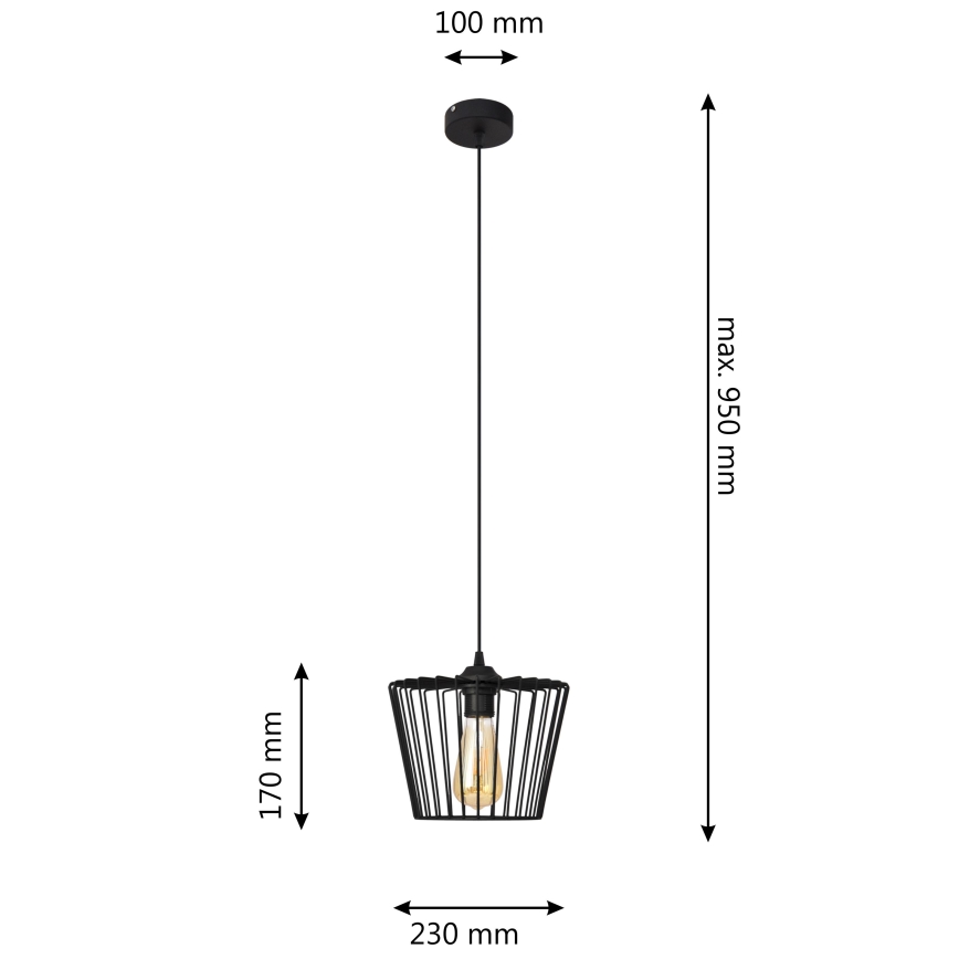 Lampadario a sospensione con filo TORRI 1xE27/15W/230V diametro 23 cm nero