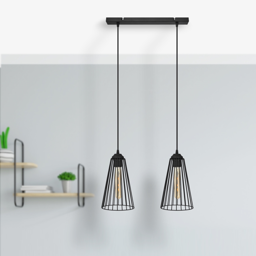 Lampadario a sospensione con filo TORRI 2xE27/15W/230V nero