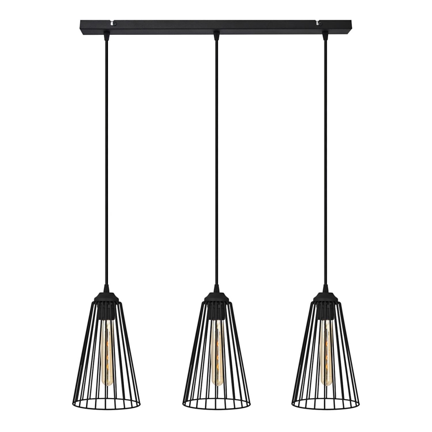 Lampadario a sospensione con filo TORRI 3xE27/15W/230V nero