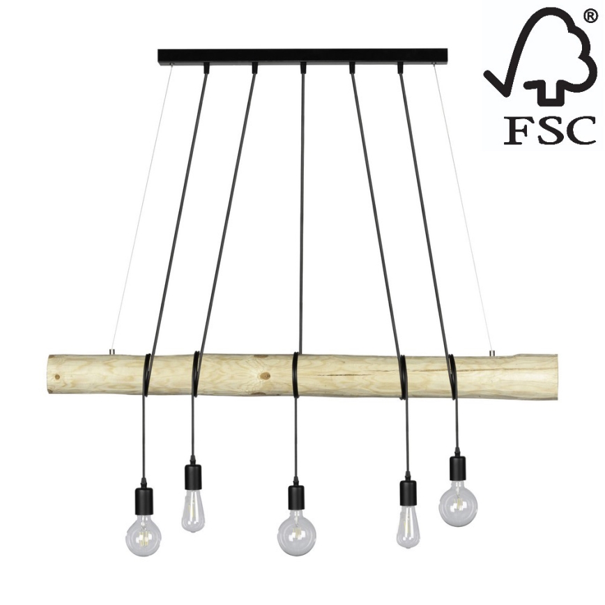 Lampadario a sospensione con filo TRABO 5xE27/60W/230V - certificato FSC