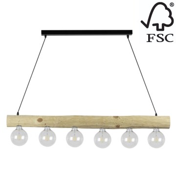 Lampadario a sospensione con filo TRABO 6xE27/60W/230V - certificato FSC