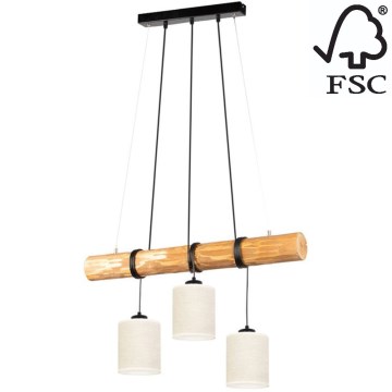 Lampadario a sospensione con filo TRENO 3xE27/25W/230V pino – FSC certificato