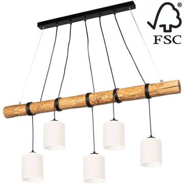 Lampadario a sospensione con filo TRENO 5xE27/25W/230V pino – FSC certificato