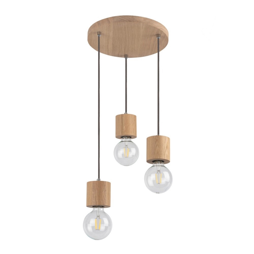 Lampadario a sospensione con filo TRONGO 3xE27/60W/230V quercia