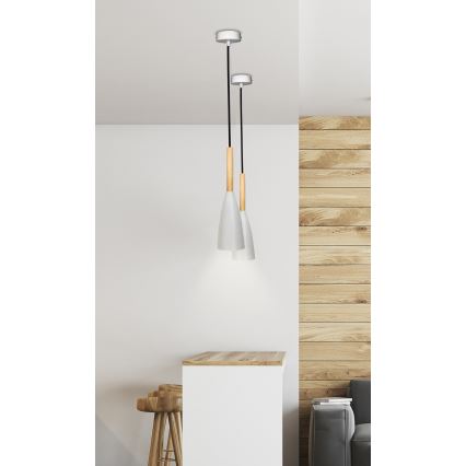Lampadario a sospensione con filo TROSA 1xE27/40W/230V bianco/faggio