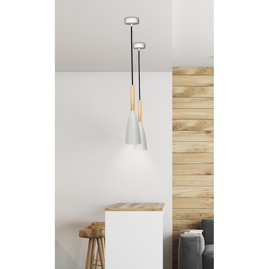Lampadario a sospensione con filo TROSA 1xE27/40W/230V bianco/faggio