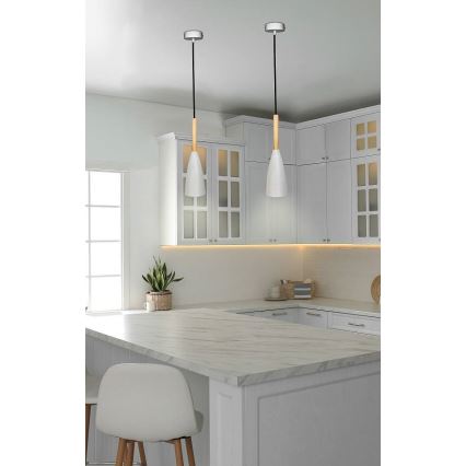 Lampadario a sospensione con filo TROSA 1xE27/40W/230V bianco/faggio