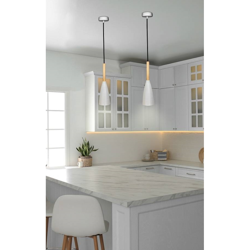 Lampadario a sospensione con filo TROSA 1xE27/40W/230V bianco/faggio