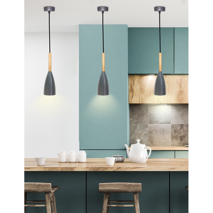 Lampadario a sospensione con filo TROSA 1xE27/40W/230V grigio/faggio