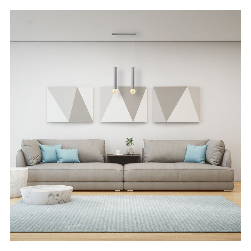 Lampadario a sospensione con filo TUBA 2xE27/15W/230V grigio